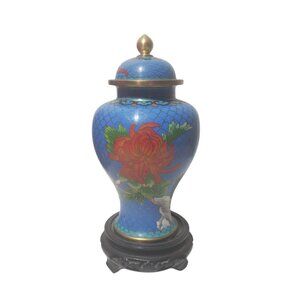 Vintage Cloisonné Lidded Vase — 7.25″ Floral Pattern